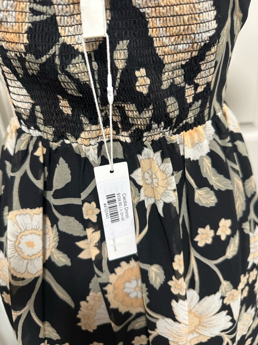 Gentle Fawn Black Floral Ruffle Mini Dress with Cream Flowers - Picture 8 of 8